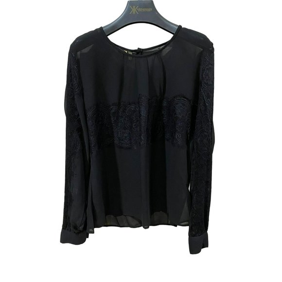 NWT Kardashian Kollection Lace Overlay Sheer Blouse Size Large - Picture 1 of 11